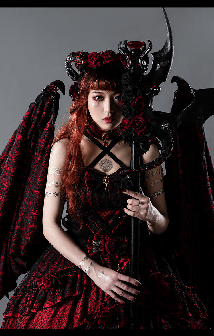 Yupbro~Astoria~Black Red Gothic Lolita JSK Outfit in Dragon Design