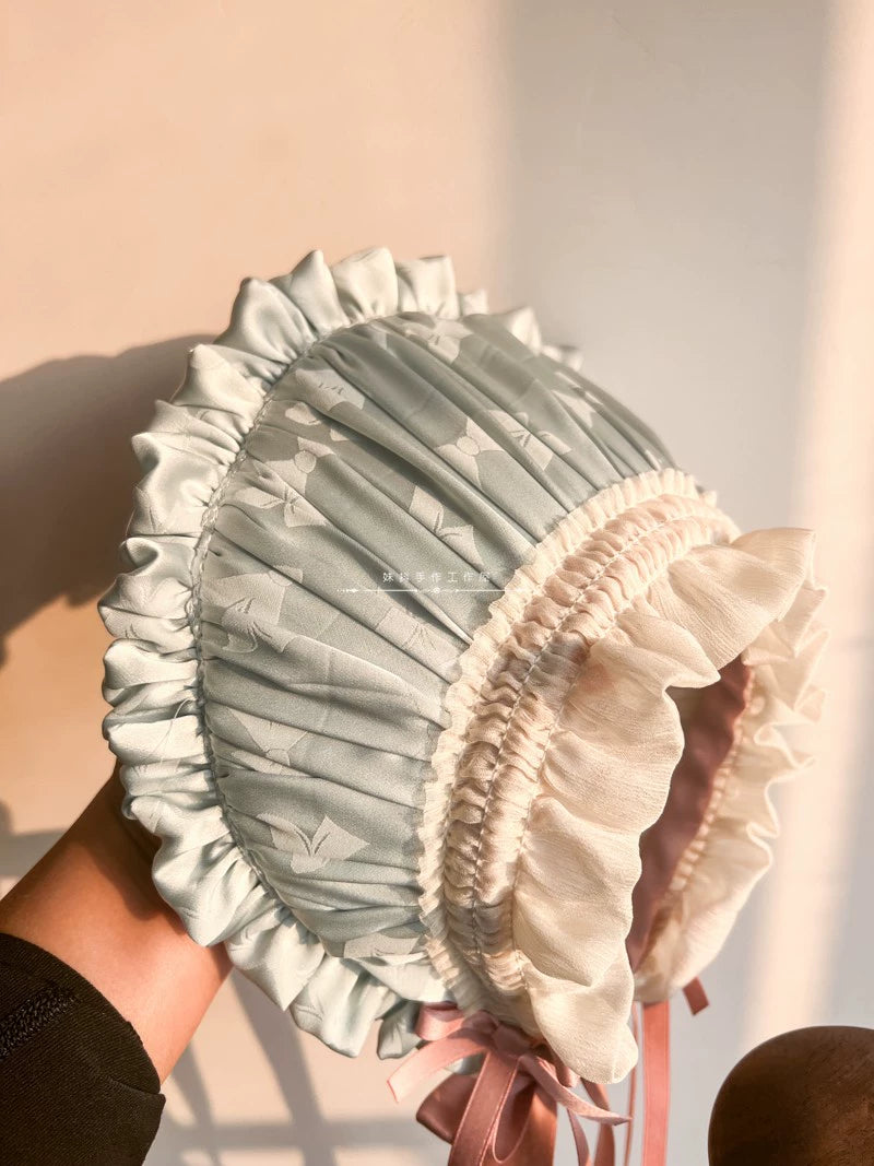 MAID - Elegent Lolita Bonnet Black Ribbon BNT Green x Pink Hat
