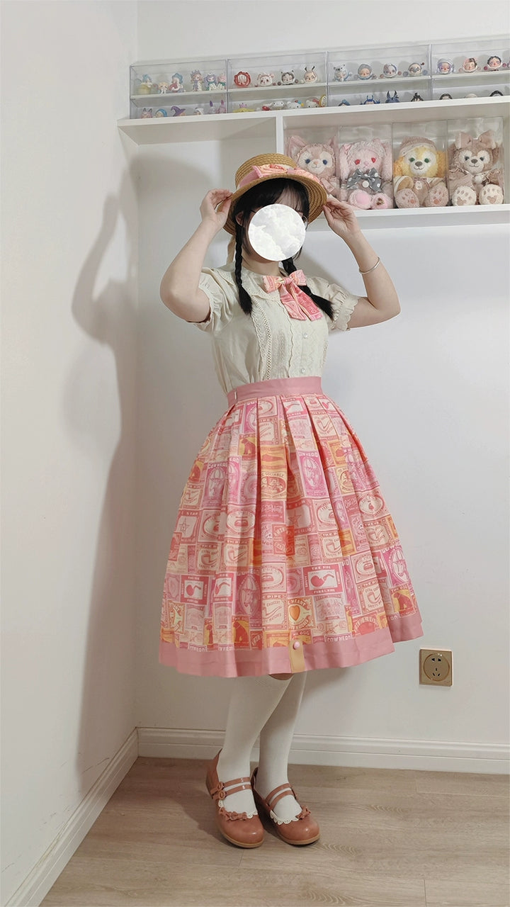 Miss Cube - Antique Label - Retro Lolita Skirt American Half Skirt Customized Antique Print 35674:497686