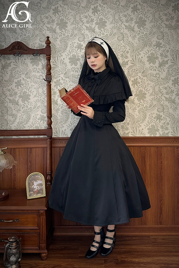 (BFM)Alice Girl~Black Lolita OP Dress Embroidered Winter Dress   