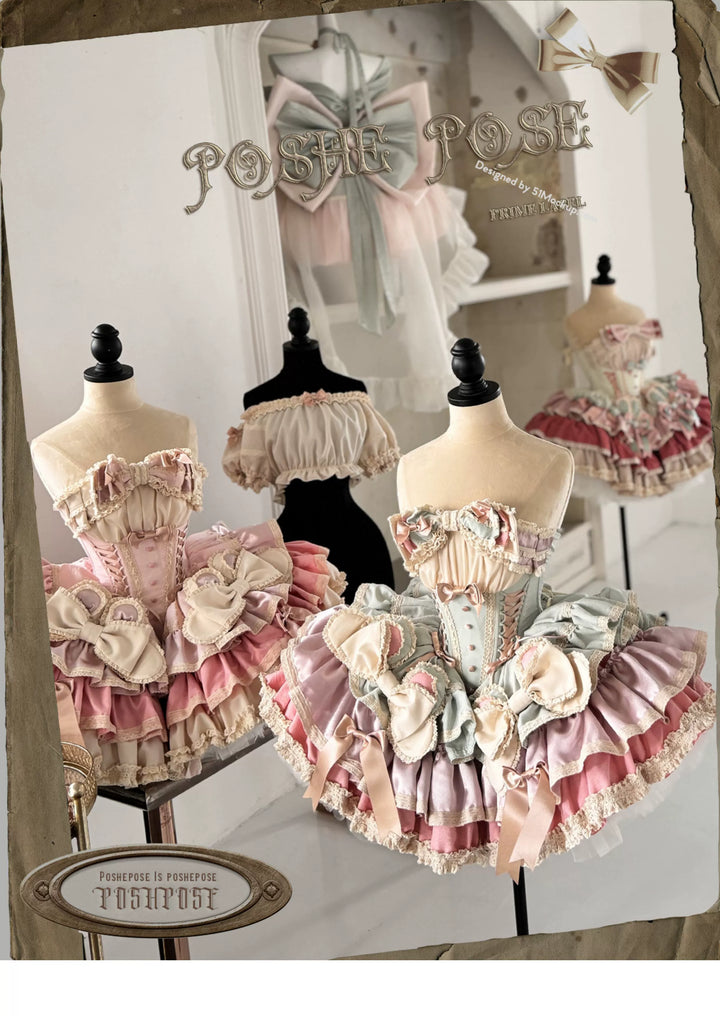 POSHEPOSE~Satin Waltz~Sweet Lolita Dress High-end Tiered Dress