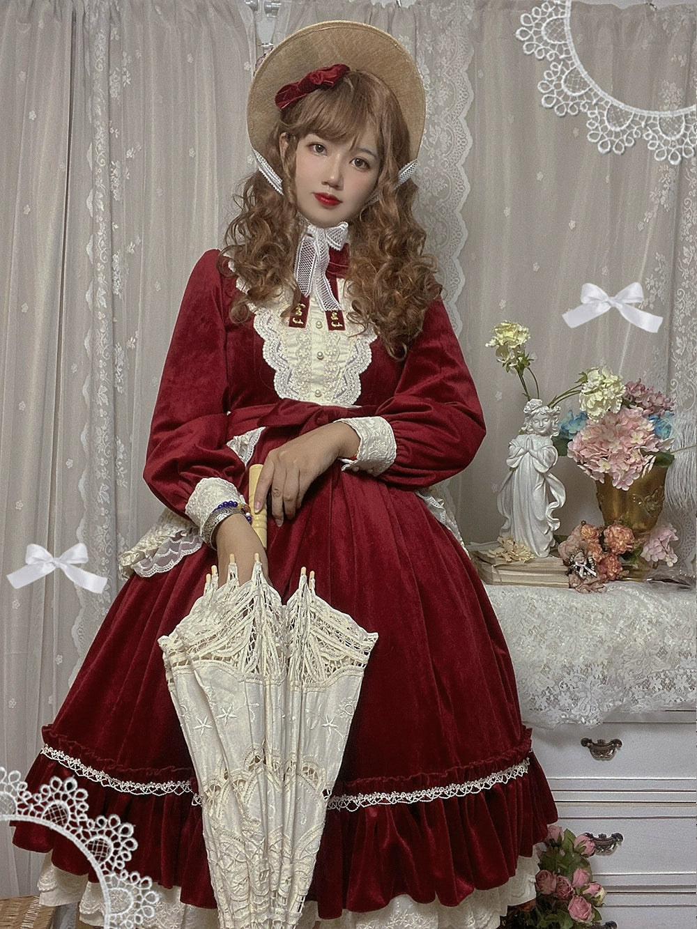 (BFM)Miss Point~Customized Lolita Dress Vintage Elegant Velvet OP Dress 32520:391706
