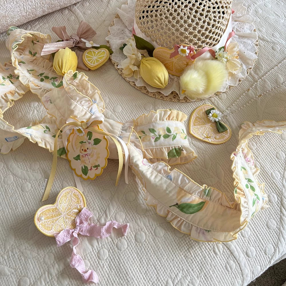 Miss Point~Lemon Chick~Country Lolita Accessories With Openwork Straw Hat 42983:760444