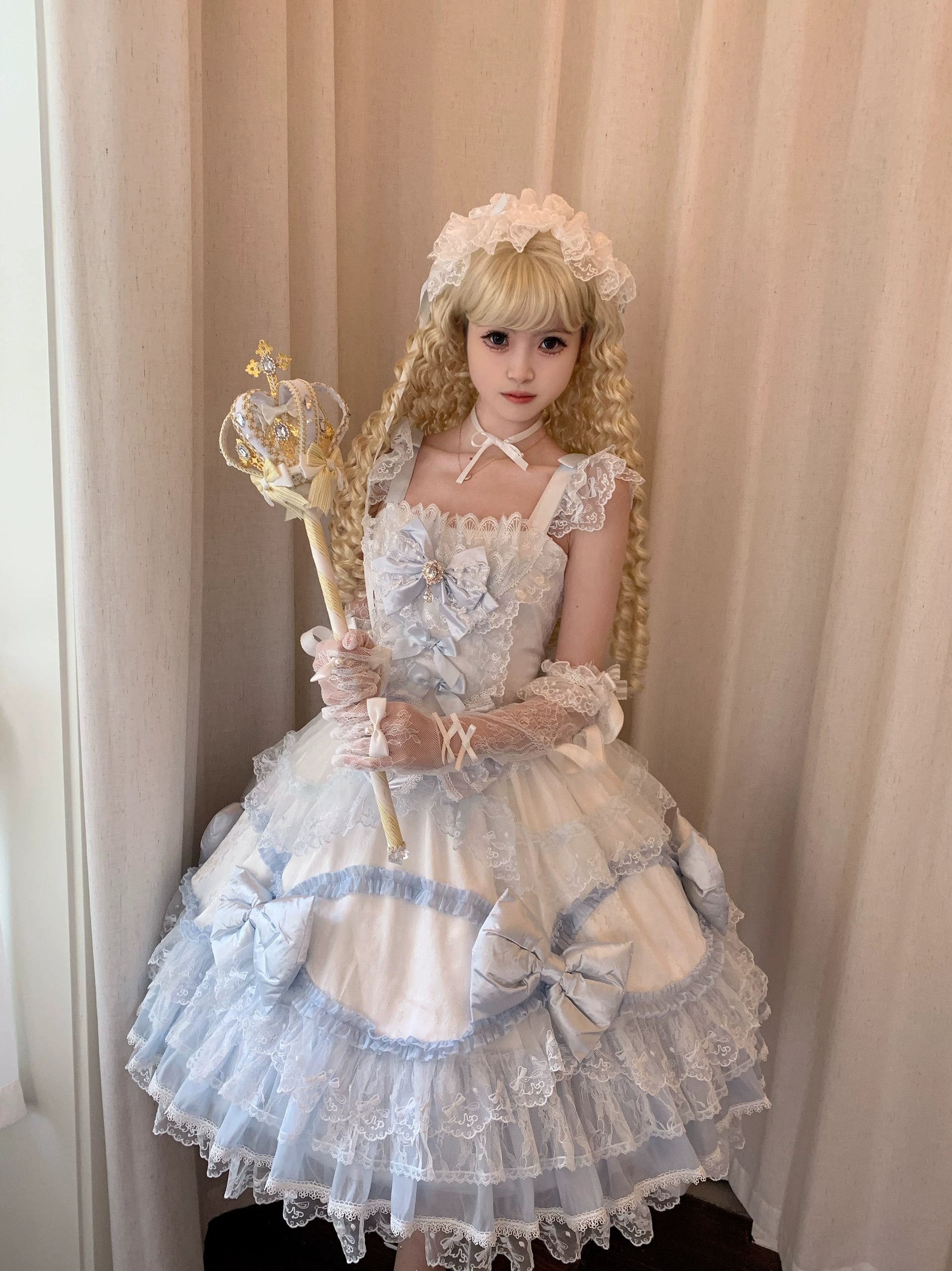 Floral Dream Isle - Sweet Lolita Doll-like JSK Dress, Bows & Lace 44705:821054