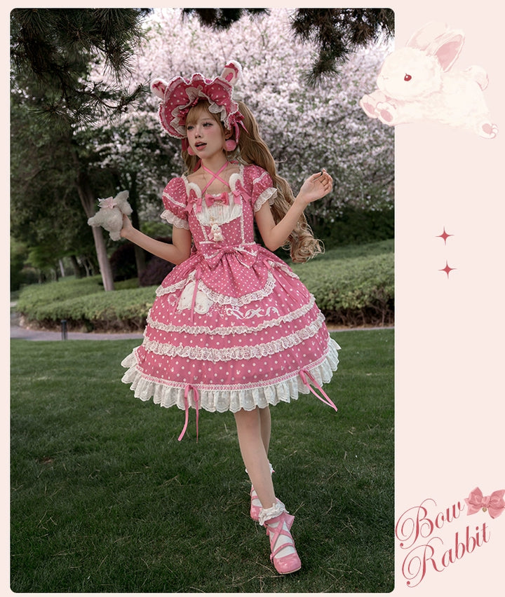 Mademoiselle Pearl~Bow Rabbit~IP Collab Sweet Lolita OP in Multiple Styles 43054:763697
