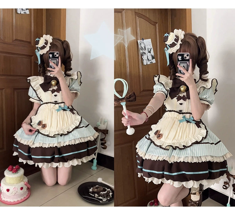 Sakurahime~Berry Bubble~Kawaii Lolita OP Tiered Ruffles Apron Lolita Dress