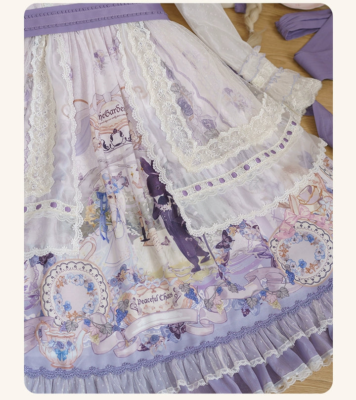 Baduoni~Red Bunny Tea Party~Sweet Lolita OP Classic Dress with Detachable Apron BNT