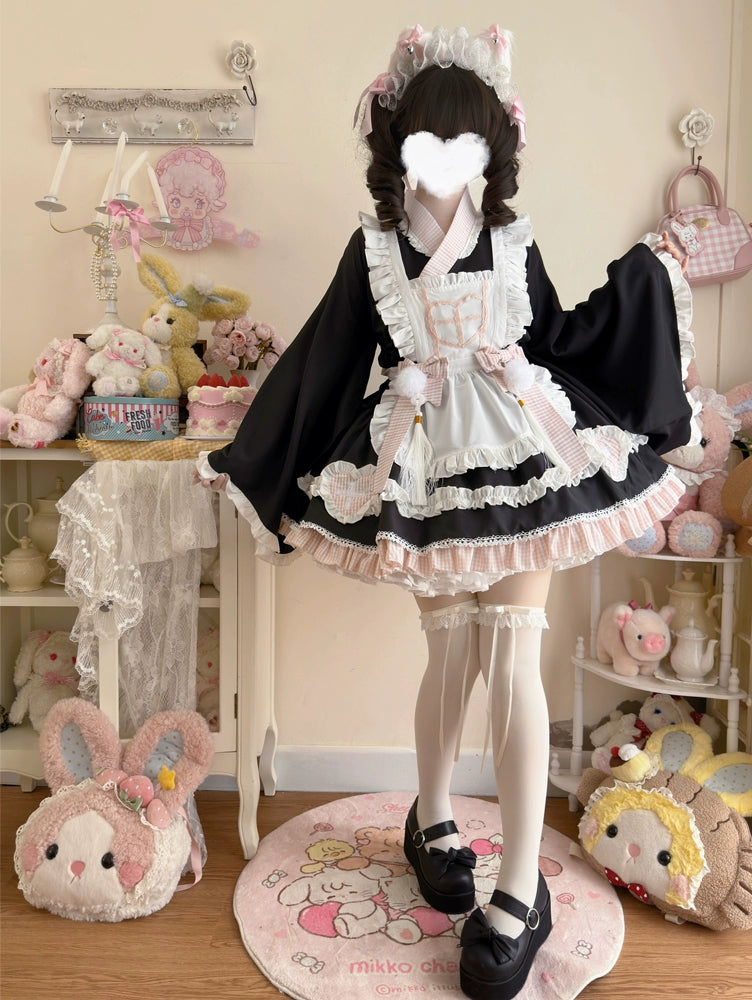 Hanguliang~Sweet Meow Nurse~Maid Lolita Skirt Set Kawaii Lolita Dress S Black (four-piece set + brand packaging box) 