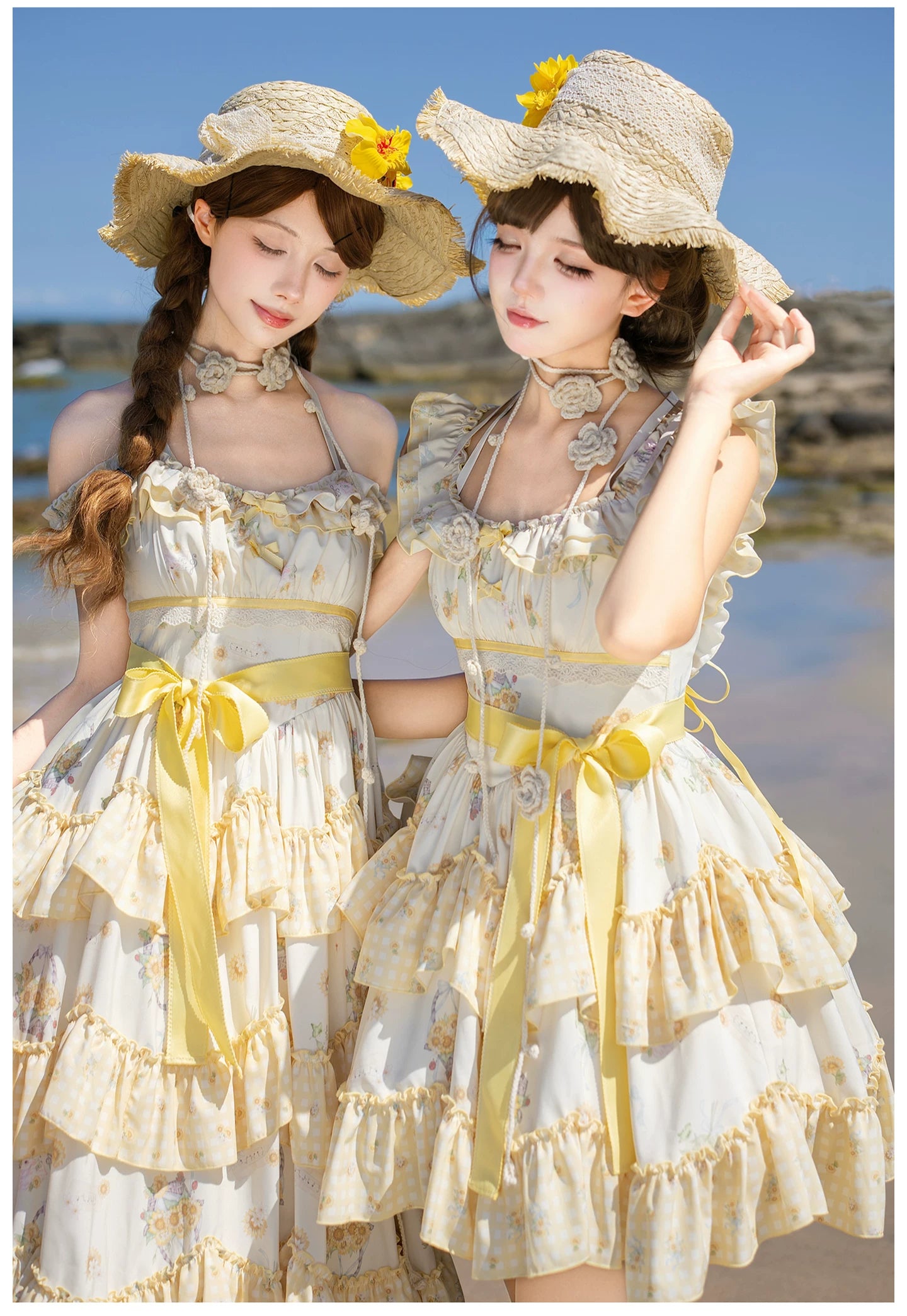 Small Sunflower - Classic Lolita Sunflower Printed JSK Dress, Tiered Hem 45740:860884