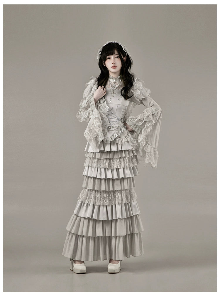 With PUJI - Letter and Poetry · Humanoid Robot - Silver Gothic Lolita Mermaid Skirt Set 43861:787661