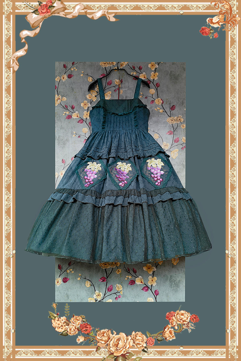 Infanta - Grape Manor - Country Lolita JSK Suit with Grape Embroidery Green JSK only S