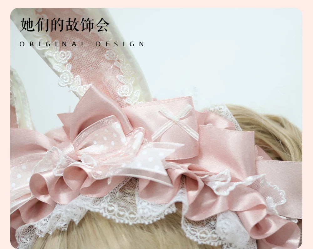 Sweet Lolita Headdress Set, Detachable Bunny Ears 44457:809112