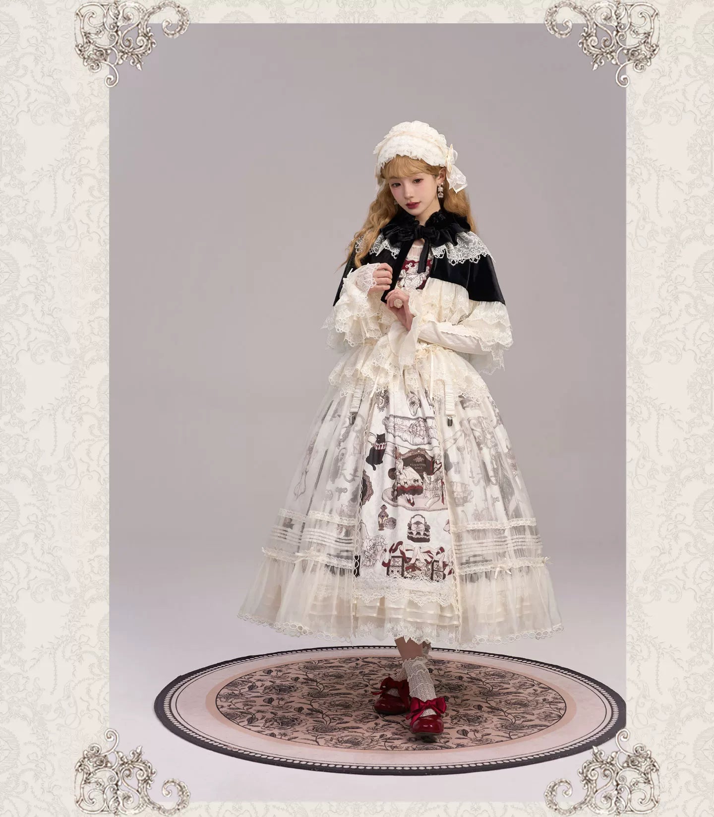 Clockwork Doll - Gothic Lolita Printed Dress, Lace & Bows 45186:839314