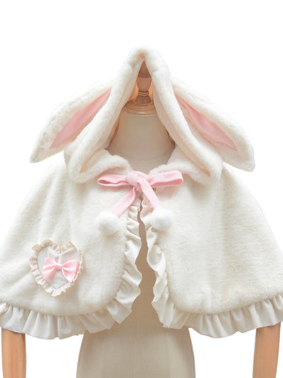 ZhiJinYuan~Lolita Winter Coat Plush Bunny Ear Lolita Cape   