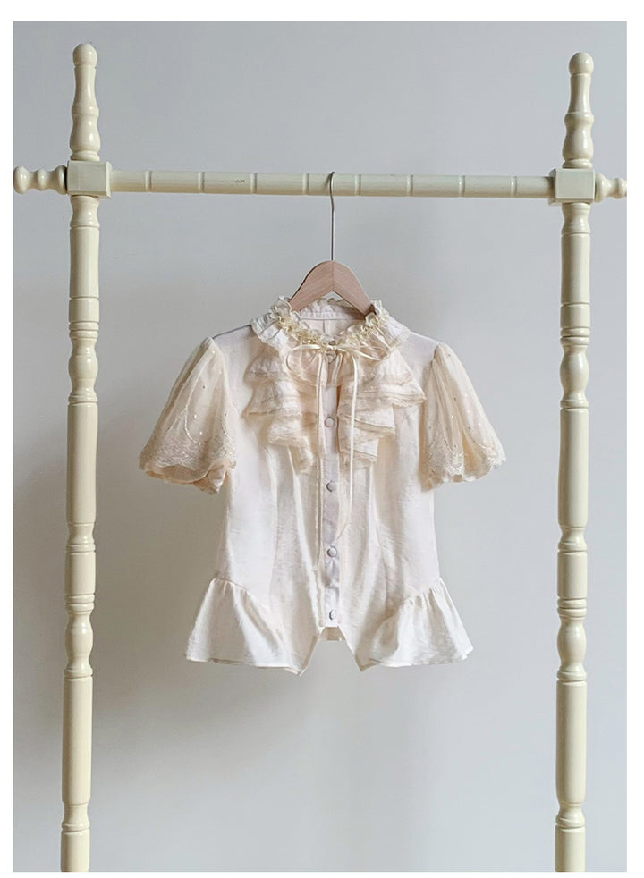 With PUJI~Anna~Classic Lolita Shirt with Lace Embroidery and Princess Sleeves Ivory shirt only S