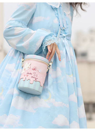 Milk Tea Bear~Bear Peanut Butter~Kawaii Lolita Embroidered Bucket Crossbody Bag honey bunny bucket  
