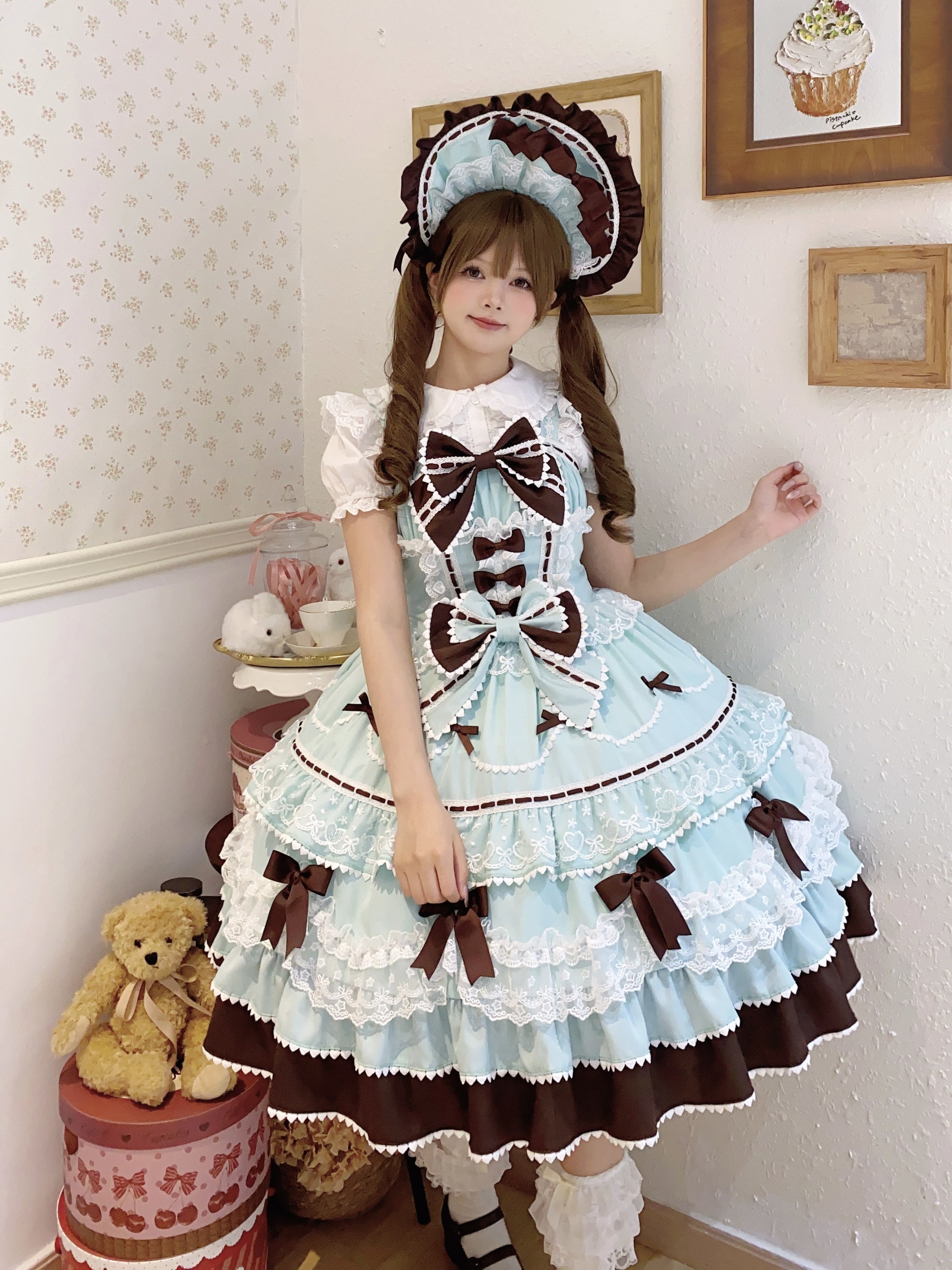 Fondant Cake - Summer Sweet Lolita JSK Dress, Tiered Ruffles and Bows
