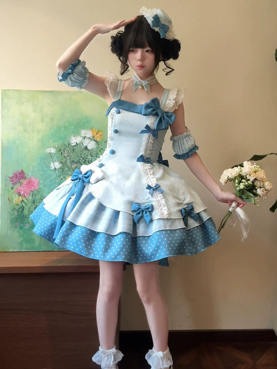 Glass Bottle - Sweet Lolita JSK Dress Set, Polka Dot & Bow Details 45792:862864