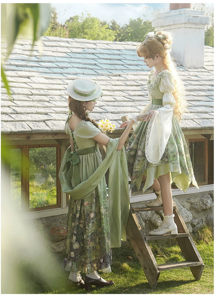 With PUJI~Blooming Rose~Chiffon Classic Lolita Dress Set Painting Styled OP & JSK 42925:758693