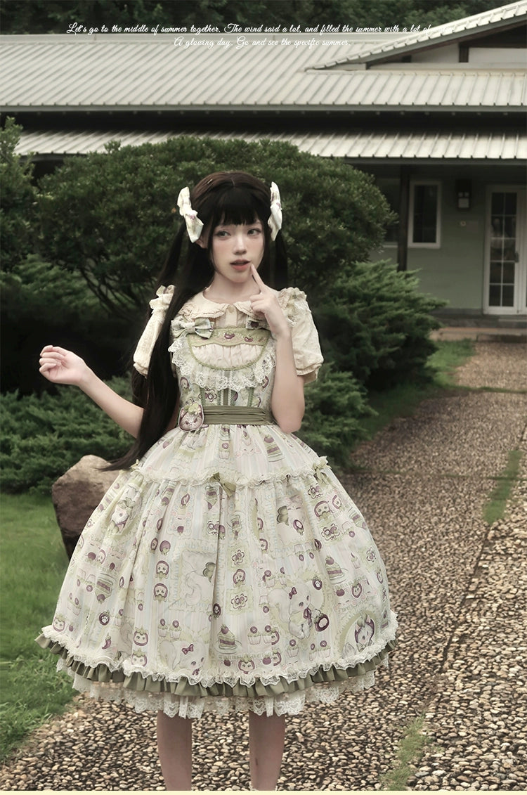 Urtto - Mangosteen Cat - Printed Country Lolita JSK, Pocketed Jacket JSK + A Pair of Side Clips S