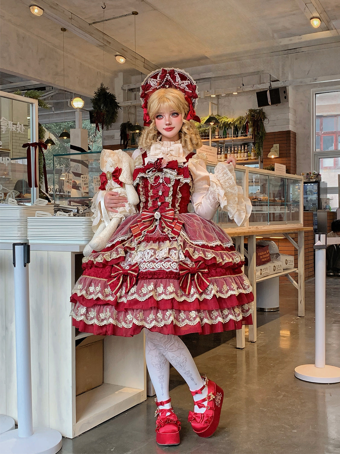 Hanguliang - Gem Crown - Sweet Lolita JSK Suit Tiered Ruffles Doll-Like Dress and BNT 42610:747525