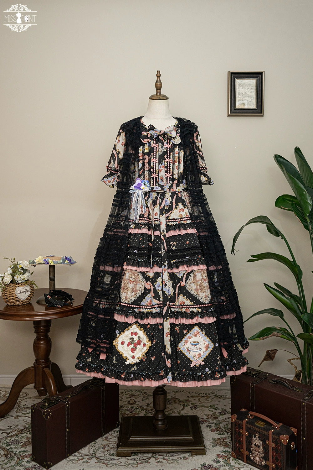 Miss Point~Cat and Rose Tea~Sweet Lolita Tulle Cardigan and Long Skirt Overlay (L S) 42141:728127