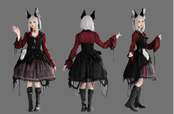 Wuyuzhe~Wolf Hunter~Gothic Lolita SK Set Halter Overskirt Cape Vest   