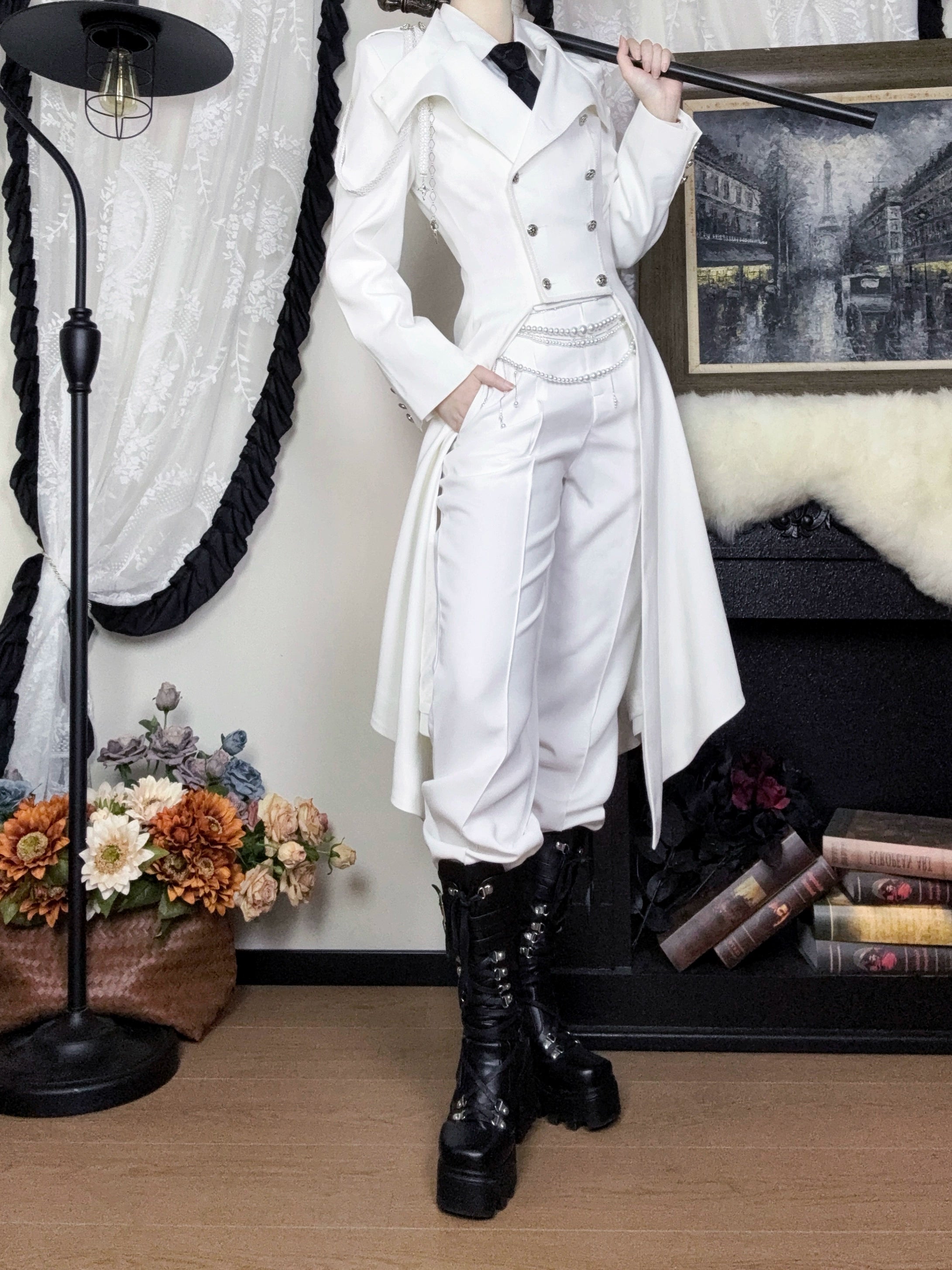 Galaxy Key - Eternal Night Moon - Double-Breasted Ouji Lolita Coat, Built-in Shoulder Pads 44342:805341