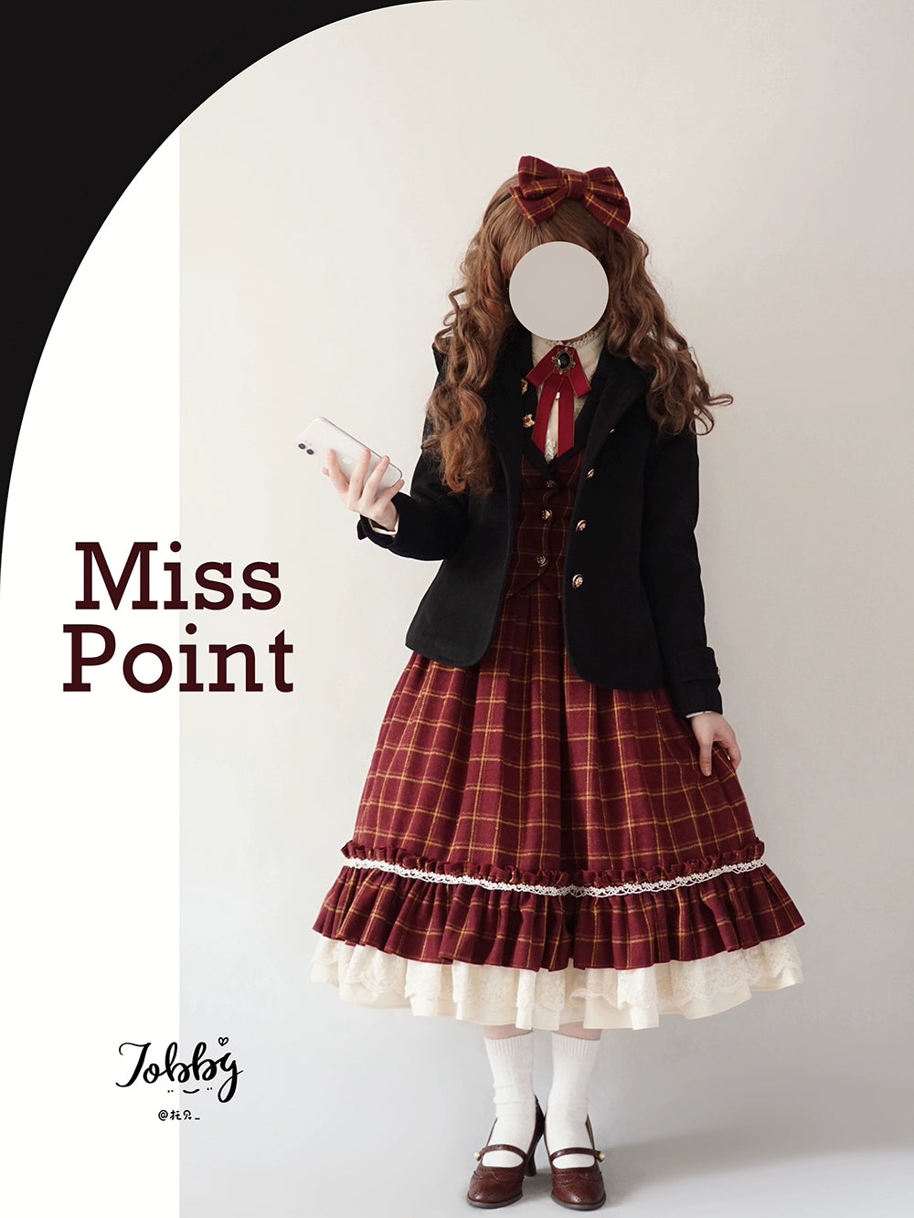 (BFM)Miss Point~Rose~Elegant Lolita Fishbone Grid Skirt Customized 32512:385078