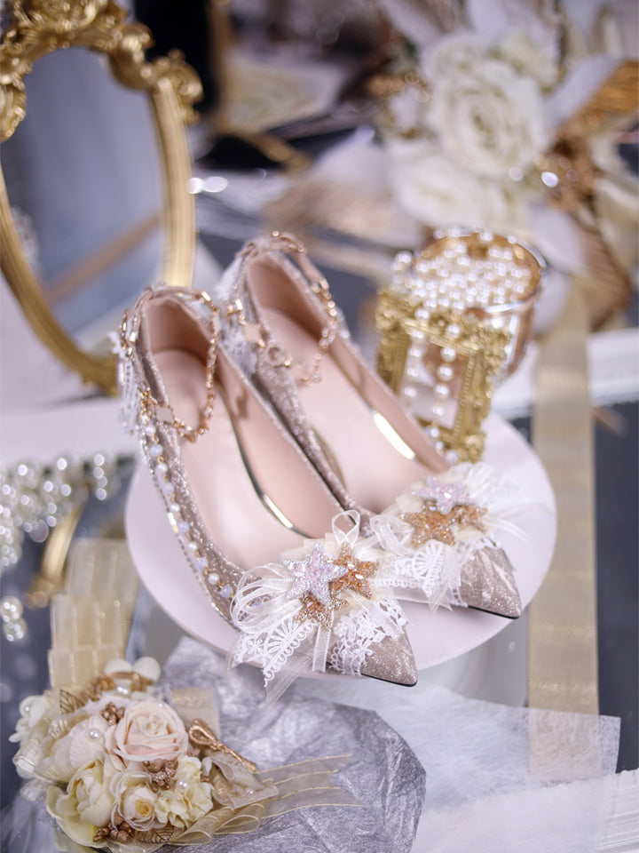 Sky Rabbit~Elegant Wedding Lolita Golden High Heel Shoes   