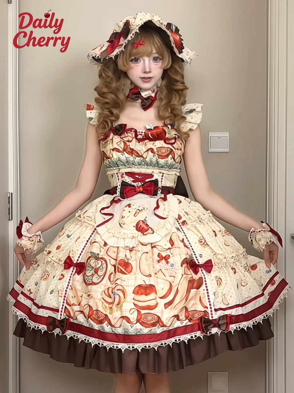 Maple Apple Tart - Sweet Lolita JSK Dress Set, Apple Pie Print 46100:875114