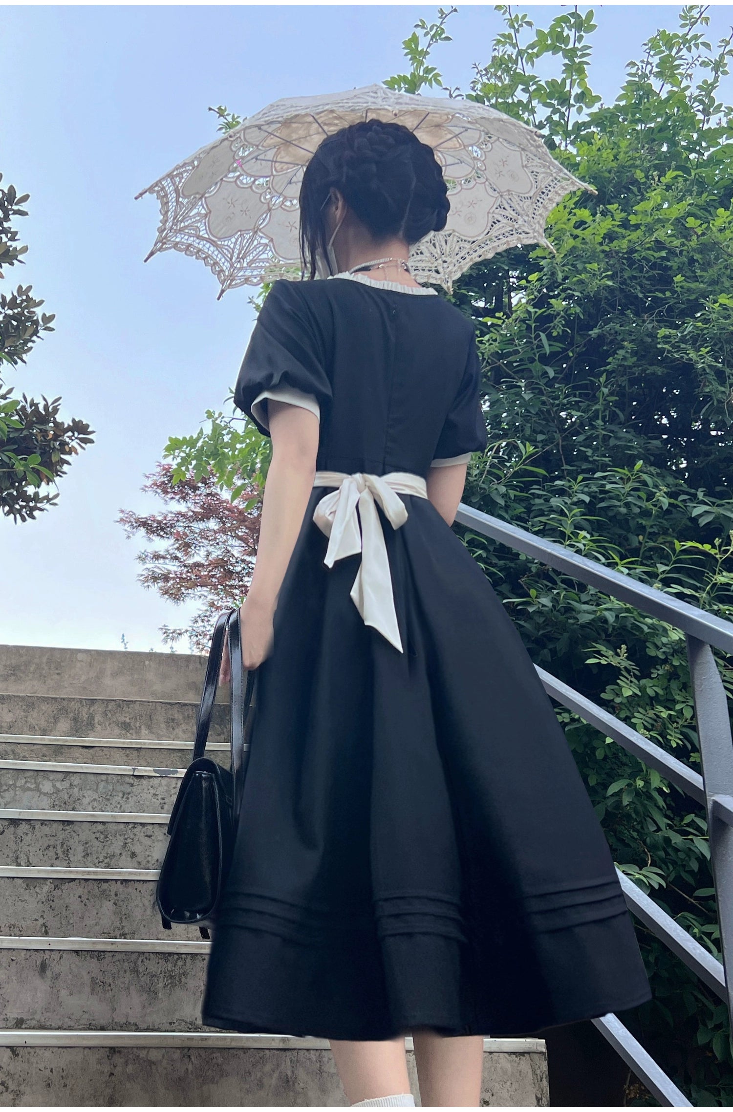 (BFM)HuTaoMuJK~Thoughts~Vintage Lolita OP Dress Square Neckline Black Lolita Dress 35832:504724