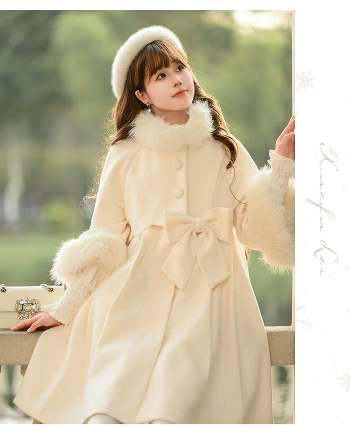 Urtto~Snowflake~Elegant Winter Lolita Thick Coat Fur Collar and Cuffs S detachable fur collar 