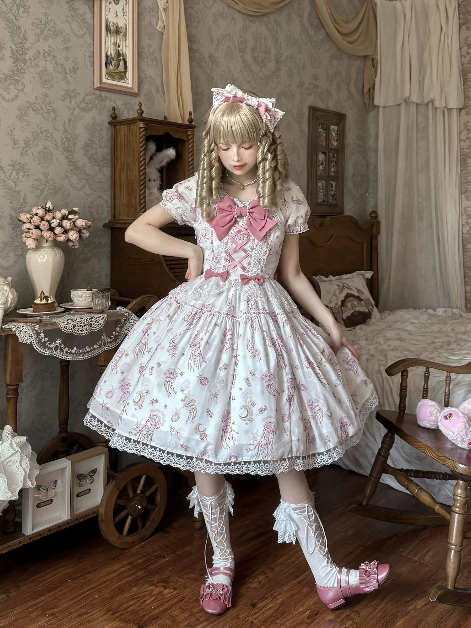 Starry Jellyfish - Printed Classic Lolita JSK Dress, Short Sleeve OP