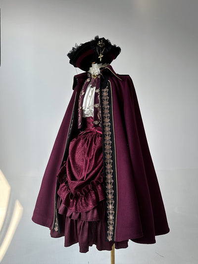 (BFM)ZJstory~Ouji Lolita Embroidery Set Court Style Skirt and Pants S Dark Red Cloak only 