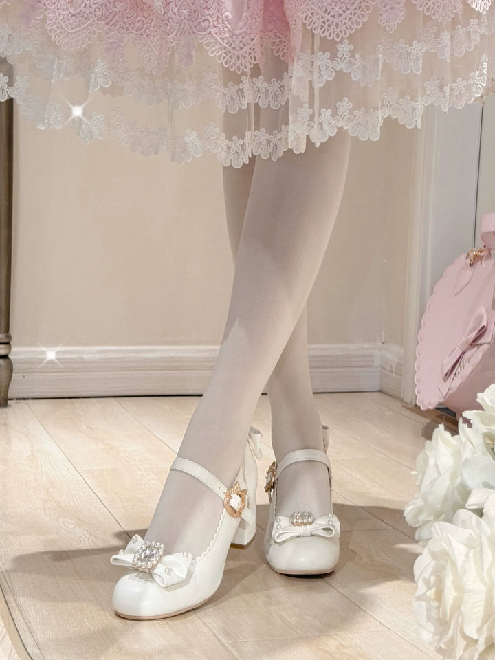 Pure Tea For Dream~Vintage Gemstone~Sweet Lolita Shoes Round Toe Heels with Bow 41836:715450