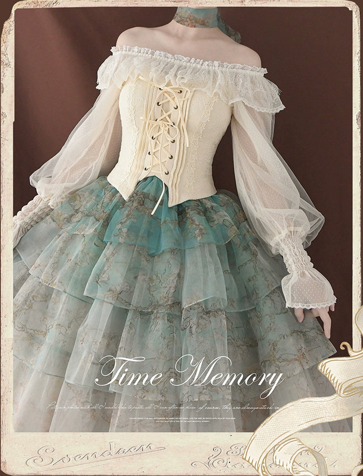 Time Memory~Layered Heart~Sheer Classic Shirt with Mutton Sleeves & Polka Dot