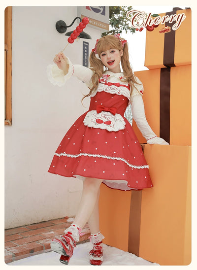 Flower and Pearl Box~Cherry~Christmas Winter Lolita OP Dress   