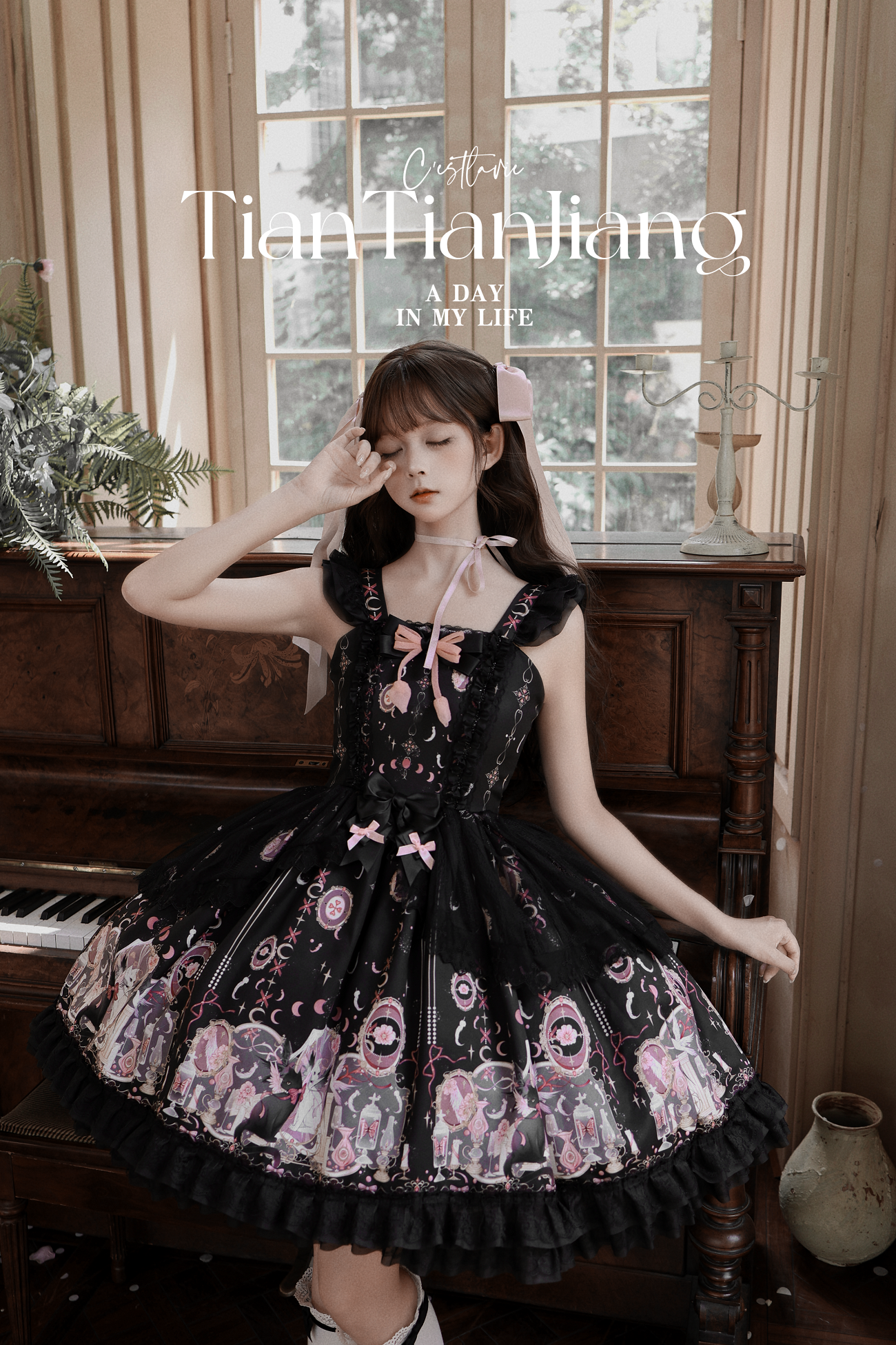 Lunar Cat Crown - Sweet Lolita Black JSK Dress, Angel Cat and Moon Print 45686:858718
