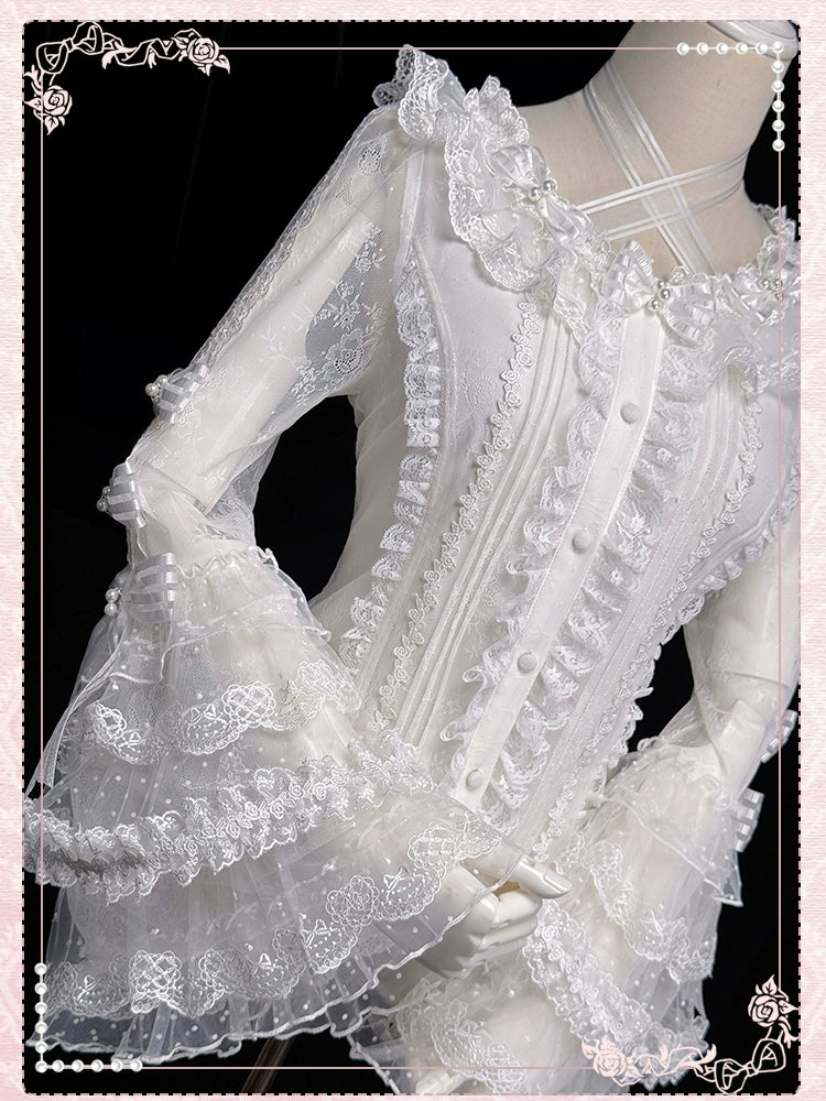 Shuang Sheng Xiao Xiong - Heart of Love - Lace Sweet Lolita Shirt, Hime-Sleeves