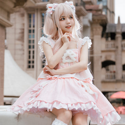 Sakurahime~Miss Meow~Kawaii Lolita Summer Cotton Pink JSK S top+skirt 