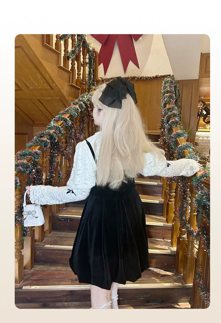 Yingtang~Plus Size Lolita Dress Elegant Velvet Bud Dress Set   