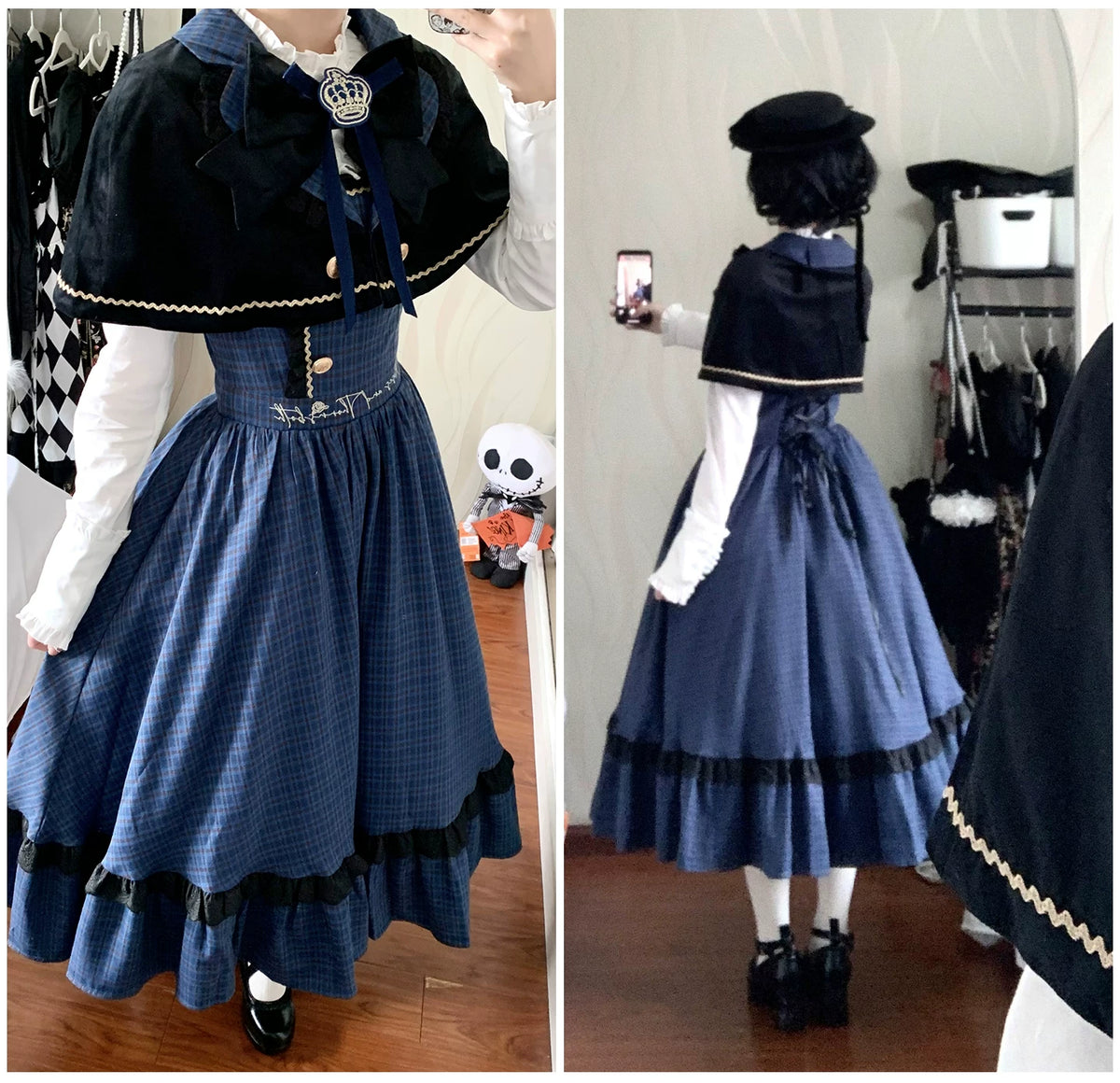 Heide Diary - Classic Lolita Blouse & JSK Dress Set, Blue Plaid