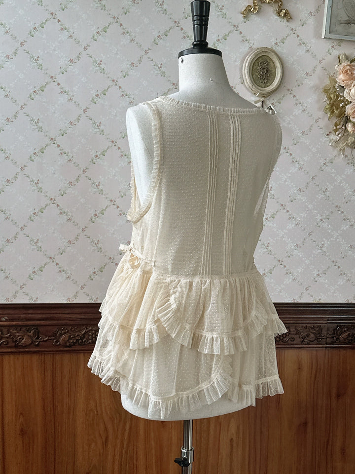 Sweet Dreamer~Antique Wall~Classic Vintage Lolita Vest Tulle Polka Dot Vest