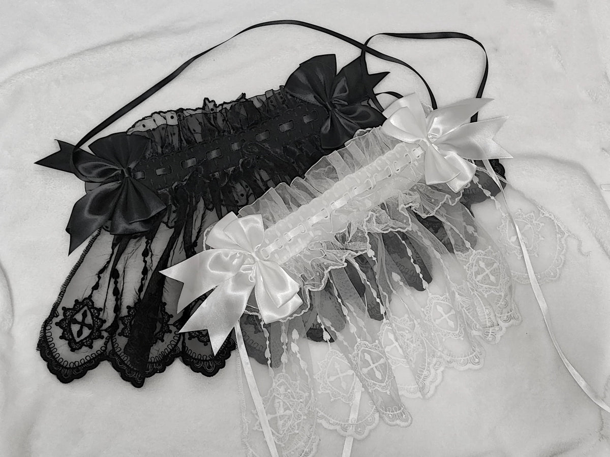 Halloween Gothic Lolita Lace Veil Hairband, Cross Embroidery 46006:872072