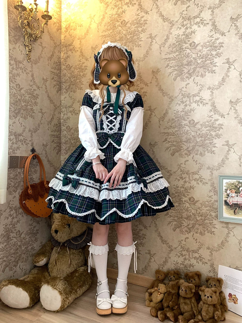 Plaid Petal Bunny - Old School Lolita Plaid OP Dress, Petal-shaped Hem 44673:818299