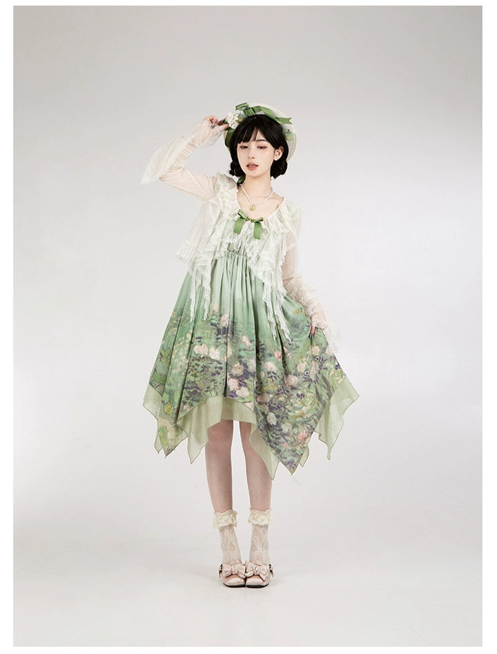 With PUJI~Blooming Rose~Chiffon Classic Lolita Dress Set Painting Styled OP & JSK 42925:758706