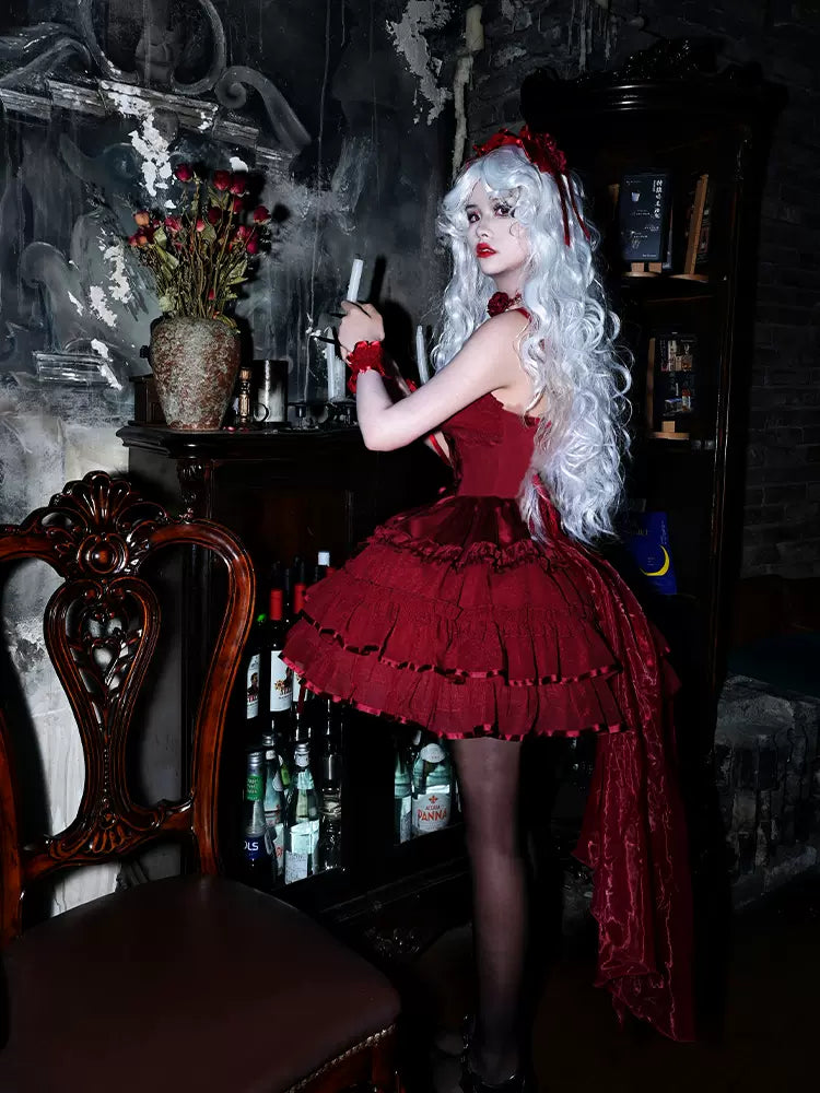 ZhiJinYuan - Time Waltz - Sweet Lolita Short Dress Ballet Style JSK S Wine red