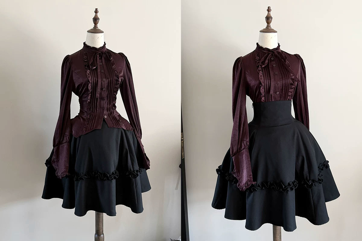 Misty Night Bell - Gothic Lolita Long Sleeve Blouse, Pintuck Placket