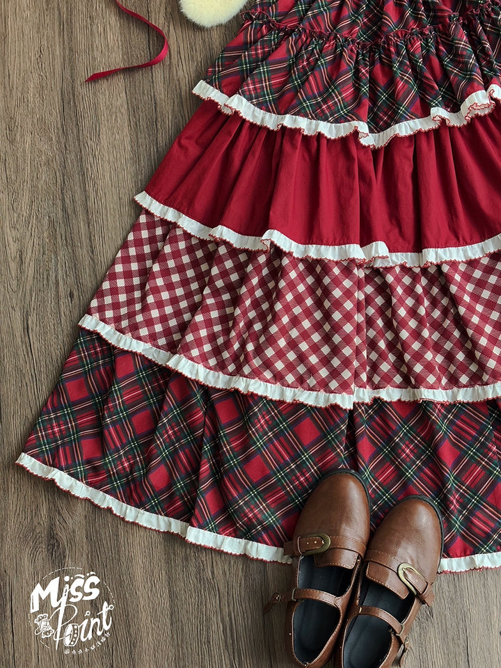 Miss Point~Forest Berry Bunny~Sweet Lolita Plaid Skirt Tiered Ruffles Spring SK 42080:725201